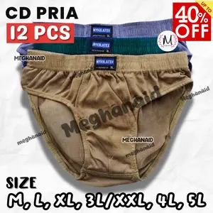 12 pcs Lusinan Celana dalam pria NYKELATEX size M L XL 3L 4L 5L katun lembut nyaman dipakai Big Size muat BB 90 kg