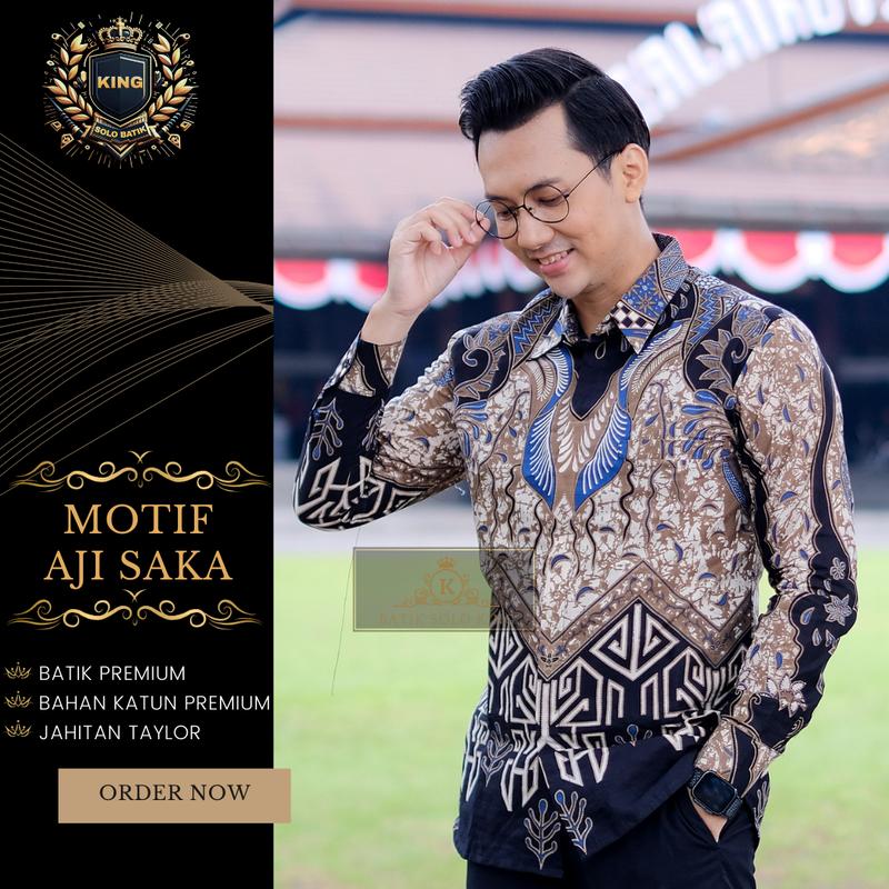 Motif Aji Saka Batik Kemeja Slimfit - Batik Solo King Kemeja Pria BSK-02 Cowok Pendek Panjang Katun 1