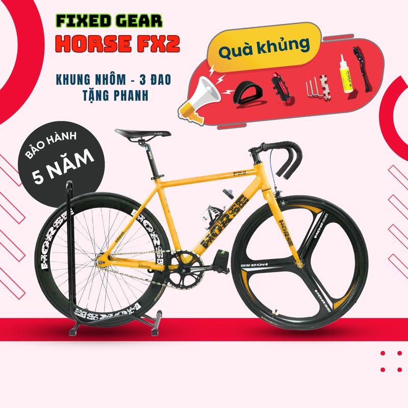 [SALE] Xe Đạp Fixed Gear LIFE HORSE FX2 Khung Nhôm Không Mối Hàn, Tặng Phanh + Quà Tặng - Xe Đạp Bánh Ba Đao Học Sinh Tay Cong