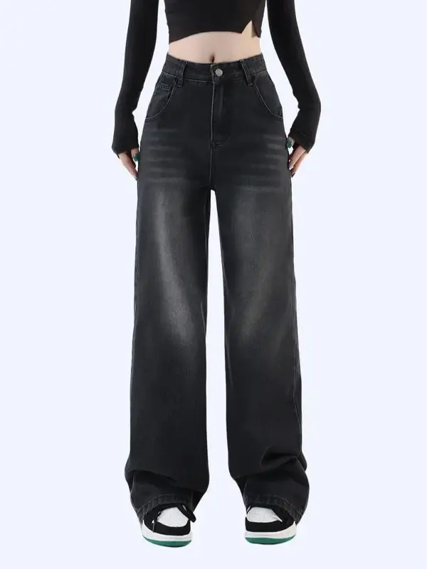 UNISEX Celana panjang jeans wide leg washed loose fit pria wanita retro straight street style skena gombrong 0