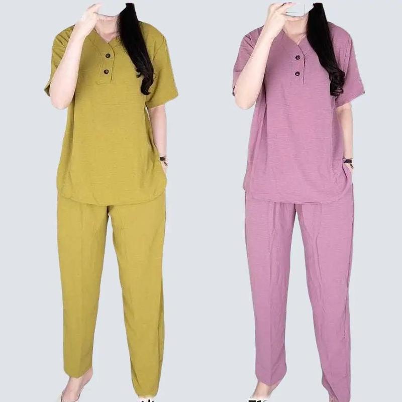 Setelan Wanita Celana Dewasa WG NEW ONE Set Crinkle Lengan Pendek Baju Panjang Airflow 8