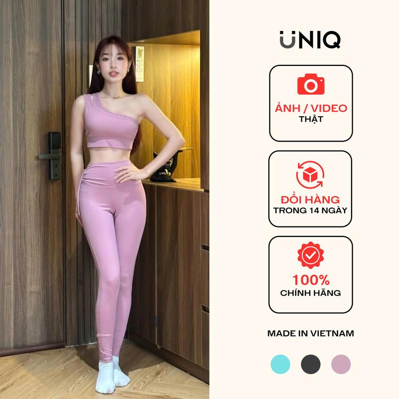 Bộ Đồ Tập Gym Yoga Nữ UNIQ Cool Peel – Áo Lệch Vai & Quần Legging Thắt Nơ Hông