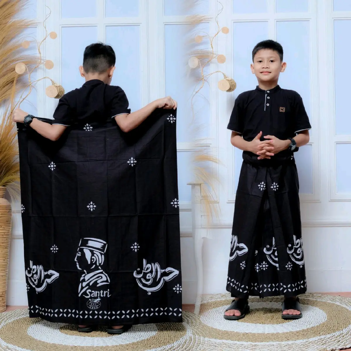 SARUNG ANAK SD WAYANG HITAM  BATIK KATUN EXCLUSIVE TERBARU