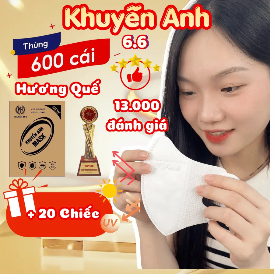 Khẩu Trang 5D Khuyến Anh Thùng 600 Cái+ 20 cái Chống Tia UV Kháng Khuẩn Bảo Hành 48 Tháng - 1