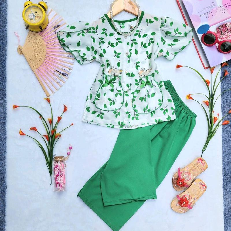 ( 12-44kg) Áo bà ba tay cánh tiên, túi tiền, vải lụa mềm mịn mát kèm quần dài cho bé cao 1,47m trở lại, chuẩn size áo bà ba set đồ bé gái nhiều lứa tuổi