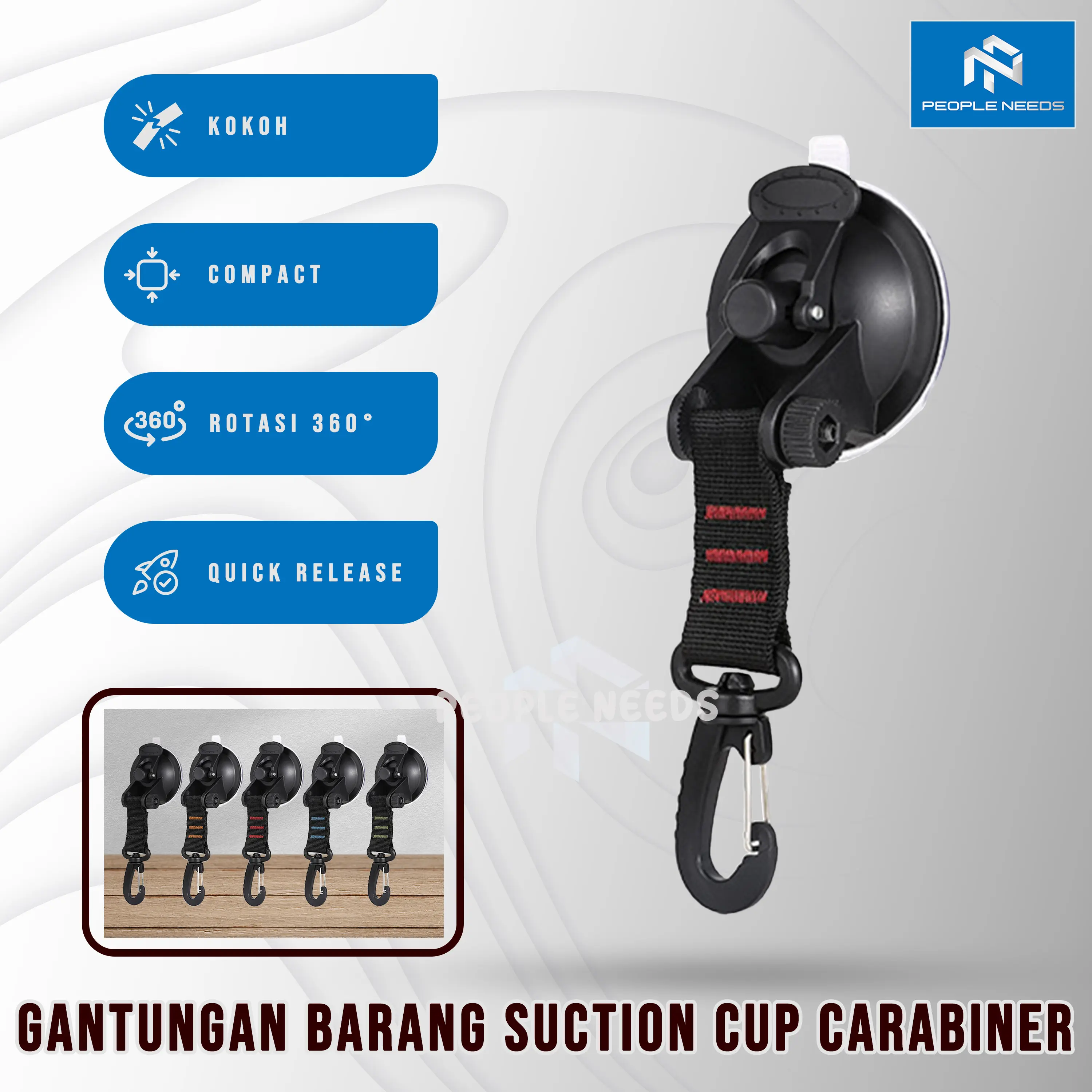 Gantungan Suction Cup Pengait Tali Flysheet Tenda Carabiner Gantung Barang Camping Outdoor Campervan