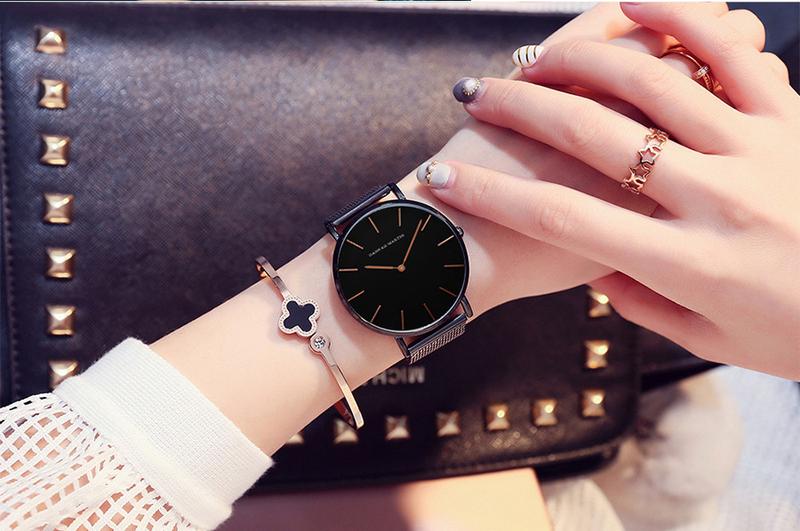 Product Introduction of HANNAH MARTIN Women's Waterproof Watch Light Luxury Minority Minimalist Steel Mesh Strap Slim Watch CV36W 37