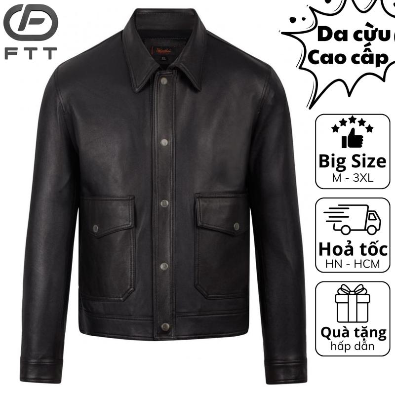 Áo khoác da cừu nam cổ bé túi hộp cao cấp FTT Leather Collar da thật bền bỉ không bong tróc AD410