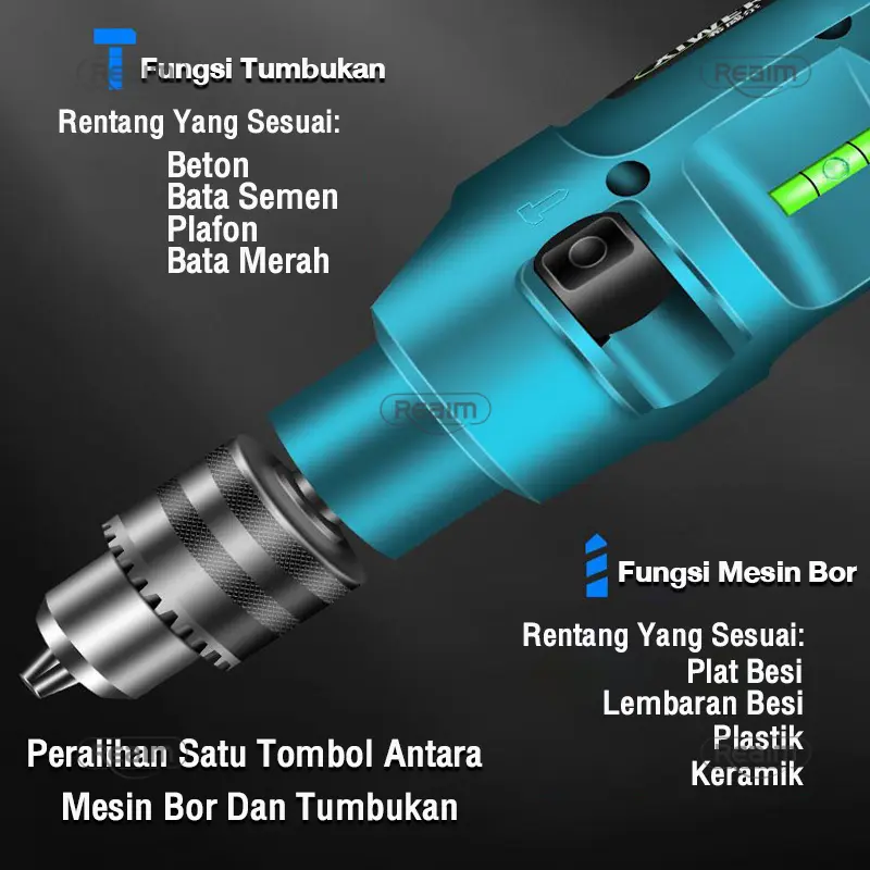Reaim Mesin Bor Listrik 13mm Bolak Balik Electric Drill Bor Beton Kayu Besi Tembok Bor Listrik  Impact Drill Listrik impact bisa 3500rpm tembok beton bolak variable speed Impact drill Supplier Warranty Tanpa Garansi keramik 3 tahun bor listrik full set 4