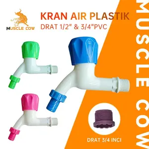 MUSCLE COW Kran Air Plastik Dinding 1/2 & 3/4 Inci – Mahkota, Warna-warni, Untuk Kamar Mandi/Dapur