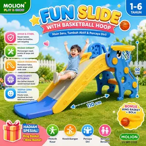 Molion Seluncuran Anak M1110 Perosotan Plastik Mainan Anak dengan Ring & Bola Basket Aman SNI 150x57x75cm HDPE