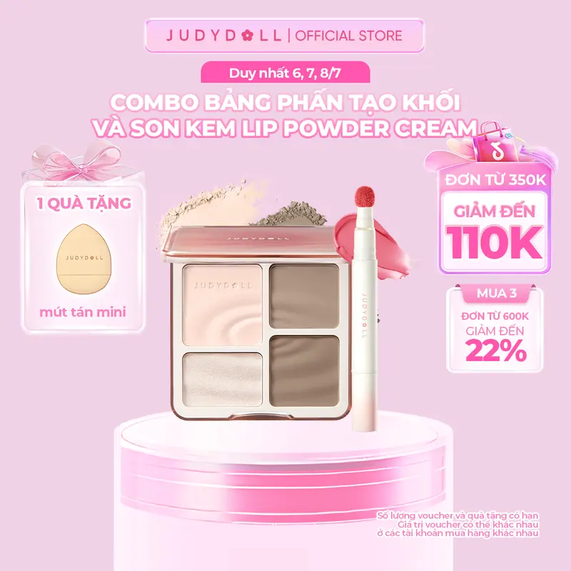 [NEW] Combo Judydoll Bảng Phấn Tạo Khối và Son Kem Lip Powder Cream 0