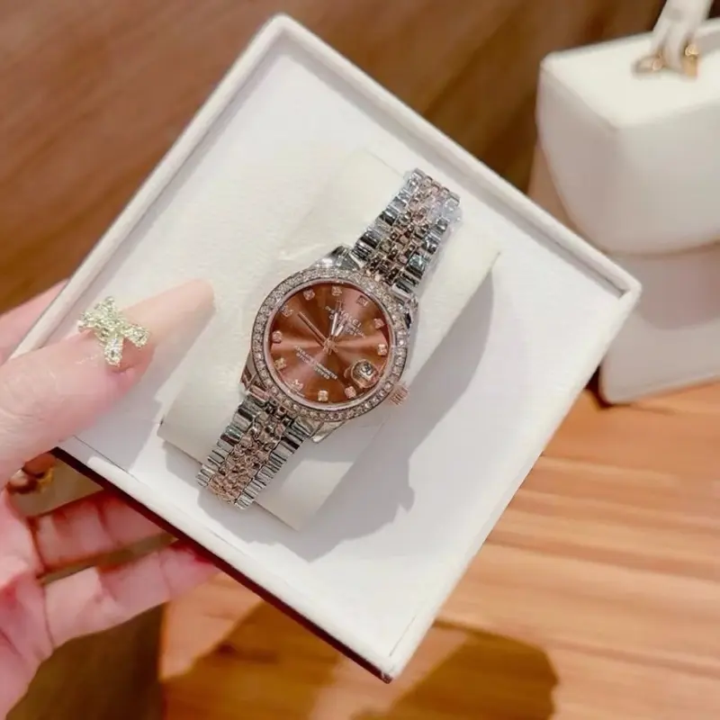 A8 Đồng hồ thời trang nữ đính đá Size 30mm có lịch ngày thép không gỉ chống nước 3ATM sang trọng Watch Women B8 Đinh 1