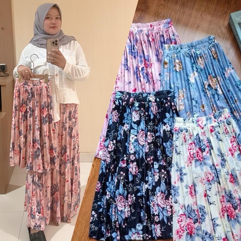 Rok panjang plisket premium couple rok anak sampai dewasa rok motif bunga mawar 0