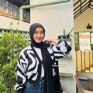 Cardigan rajut motif zebra premium gemoy sultan klambyknitt Knitwear Wanita Atasan Panjang Oversize Crop Baju Tebal Outer Kardigan