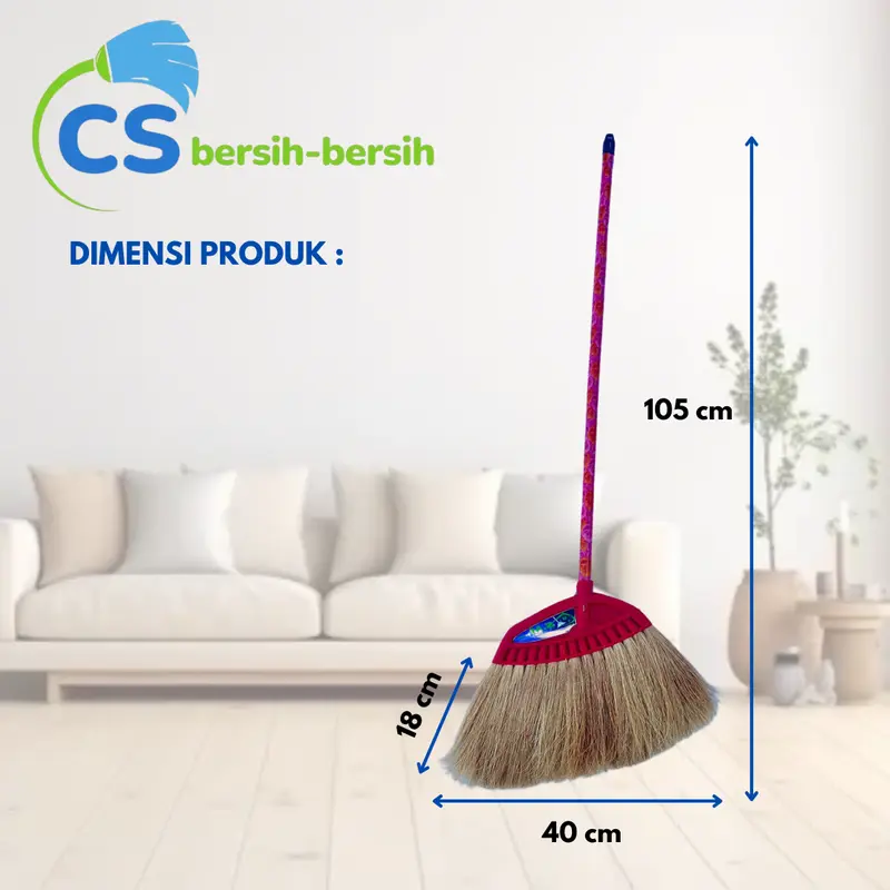 PAKET 3 Buah Sapu Lantai rumah (SAPU IJUK SCORPION,SAPU SENAR,SAPU SABUT KELAPA) Gagang Kayu dan Fiber 2