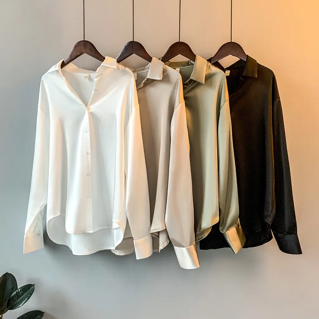 COD new Fashion Satin Shirt for Women Black White Green M L XL XXL XXXL 2L 3L 4L 5L KEMEJA SATIN PREMIUM atasan korea kemeja putih hitam kemeja wanita 2023