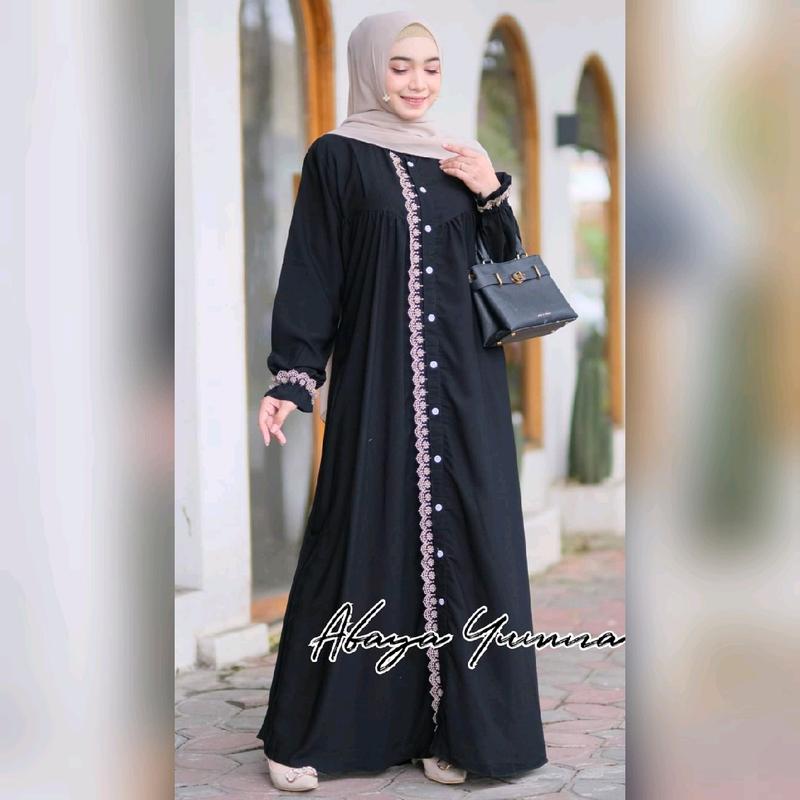 GAMIS ABAYA HITAM JETBLACK TERBARU SIZE STANDAR JUMBO S-XXL / BAJU GAMIS WANITA MUSLIM TERBARU DRESS Mewah Lembut Renda Lebaran Turki Wolfis Turkey 2