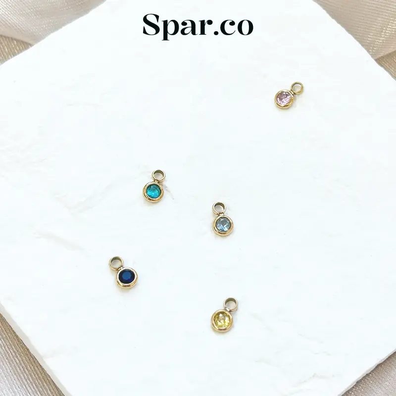 Spar.co Liontin Emas Birth Stone Model Bulat Mini - Zircon Birth Stone Pedant Mutiara Bulan Kelahiran Kalung Gelang Custom SP-AAF1220 3