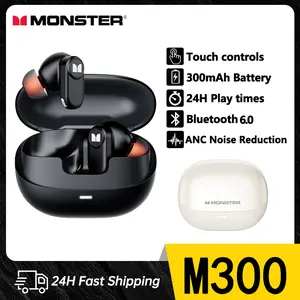 Monster M300 ANC Wireless Earphones Bluetooth 6.0 Earbuds HD Calls Noise Cancelling Headphones untuk Olahraga dengan Koneksi Nirkabel dan Kualitas Suara Jernih