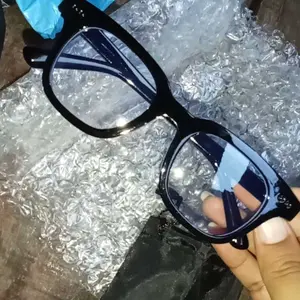 Kacamata Hitam Kaca Bening Frame Hitam Lensa Clear Putih Retro