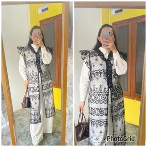 CALAMARY OUTER BRUKAT OLLA TILE RAYA Muslim Wanita Kardigan Hitam Katun Tille Etnik Premium