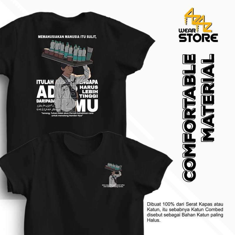 Baju Kaos Distro Pria Wanita Viral Es Teh Memanusiakan Manusia Katun Hitam Putih Combed Unisex Keren 0