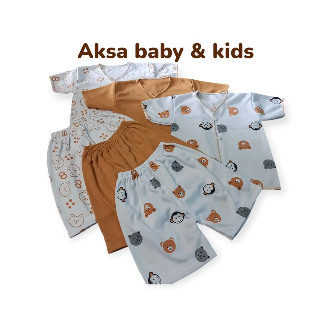 Paket 6Pcs, Setelan Baju Bayi Baru Lahir Lengan Dan Celana Pendek Baby Newborn Gift Set Seri coklat susu sage maroon abu abu