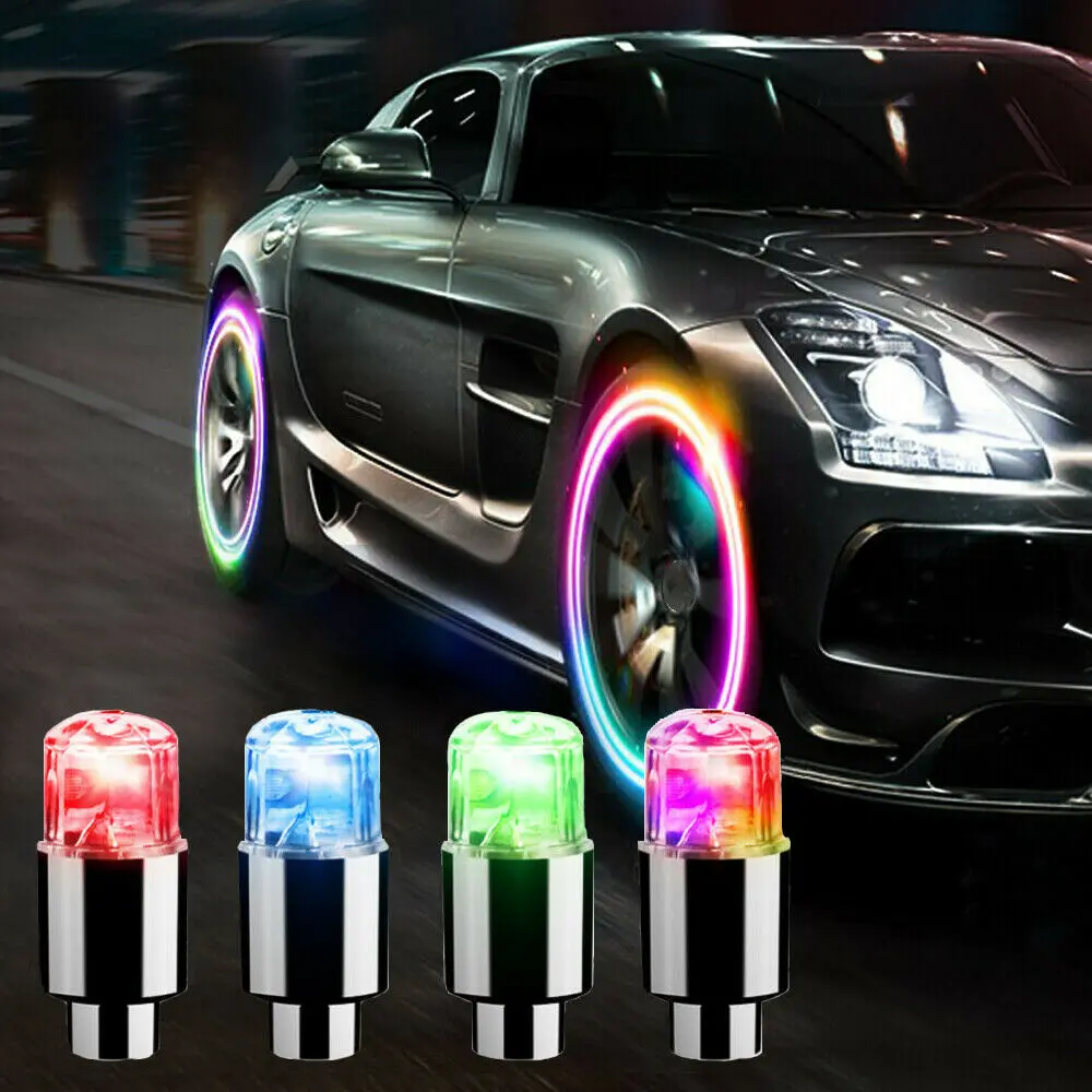 LED lights for car wheels, motorcycles, bicycles, tire valve caps, decorative lanterns, flashing lights, spokes, neon strobe lights, 2 / 4 pieces