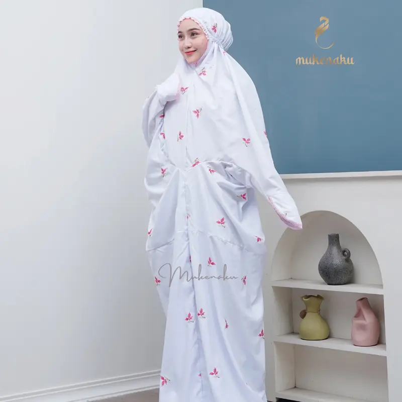 MUKENAKU - Mukena Terusan Santri Bordir Floral Mukena Lajuran Katun 7