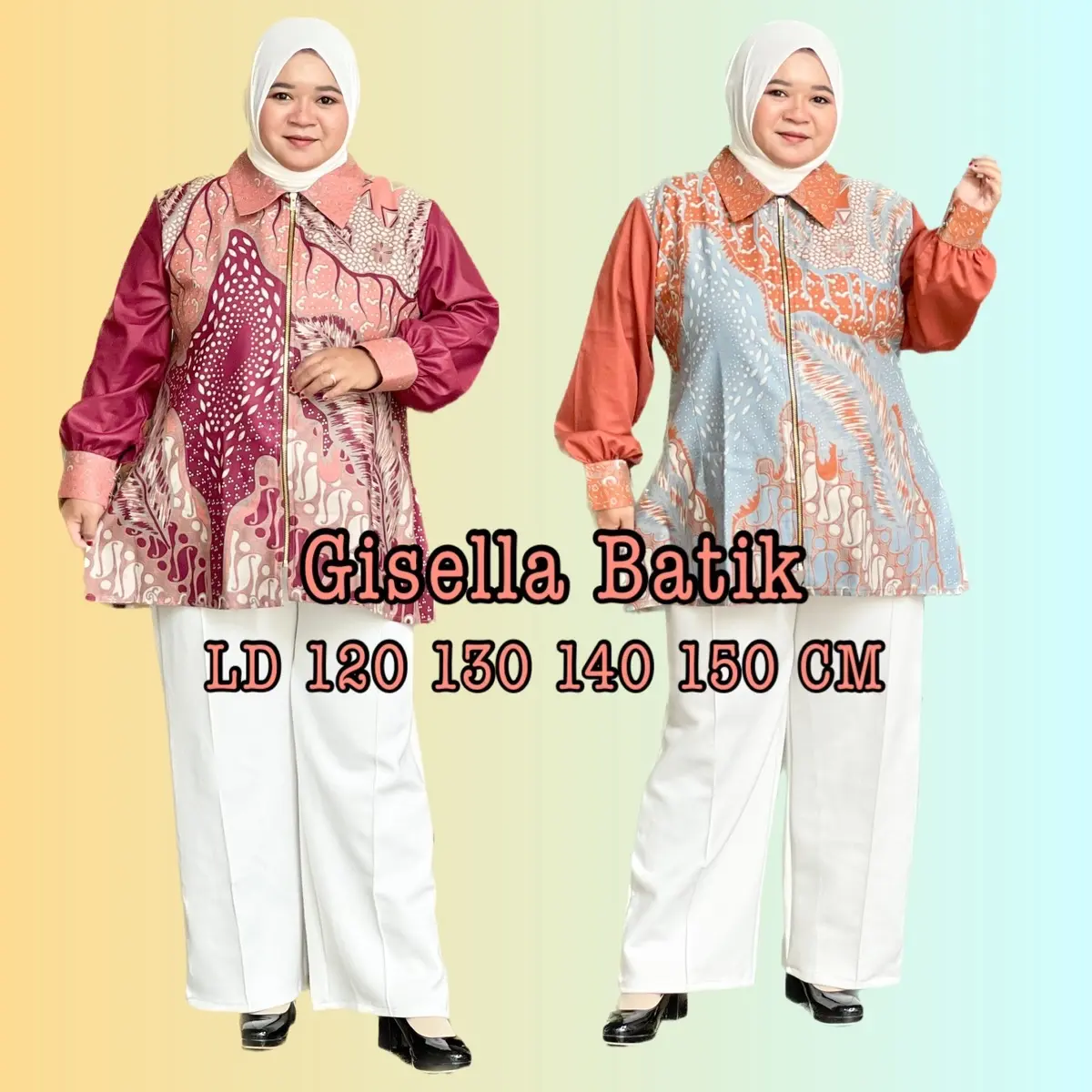 ATASAN BATIK KERJA WANITA JUMBO BIG SIZE LD 120 130 140 150 CM RESLETING DEPAN Kerah Zipper Katun