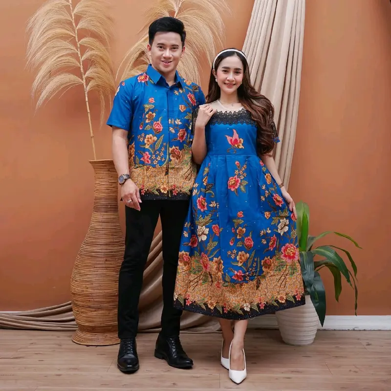 Couple dress batik kombinasi tile dan bruklat bawah lutut ( harga sudah termasuk couple ) 6