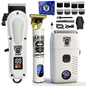 プロ仕様 メンズグルーミングセット 3-in-1、高出力電動トリマー、T字型ヘアクリッパー、往復式カミソリ、LEDディスプレイ、USB充電