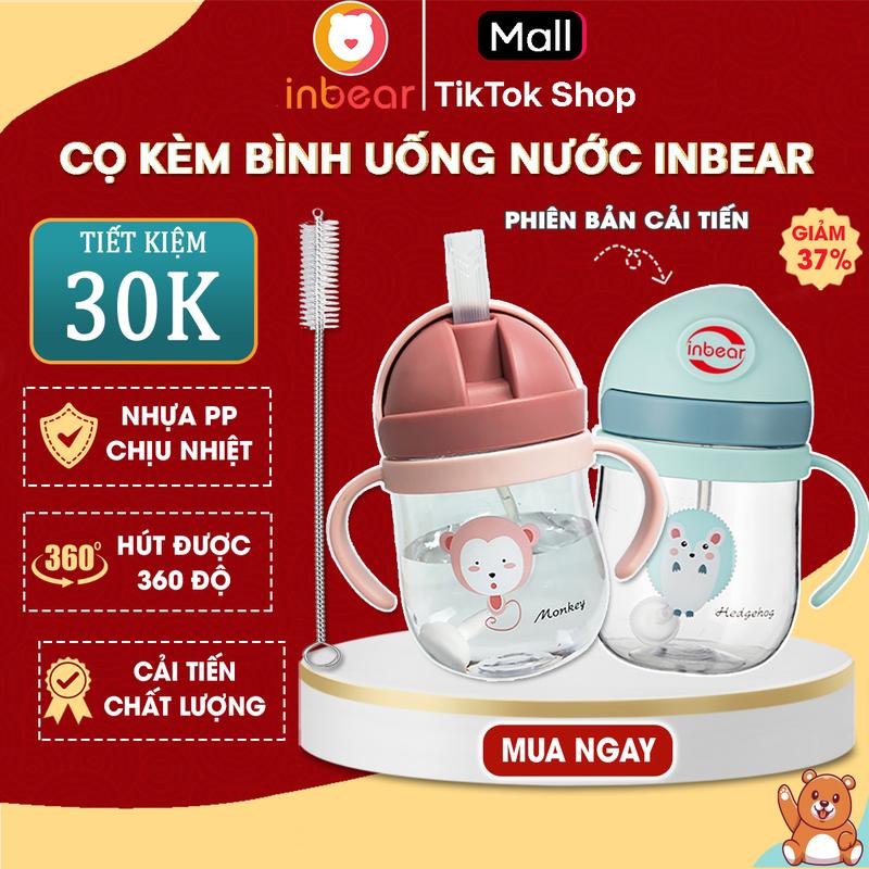 Cọ Kèm Bình Uống Nước Cho Bé Inbear 250ml Có Van Chống Sặc Chống Rỉ Nước Vạch Chia Và Tay Cầm Tiện Lợi - Tặng Cọ Ống Hút Kem