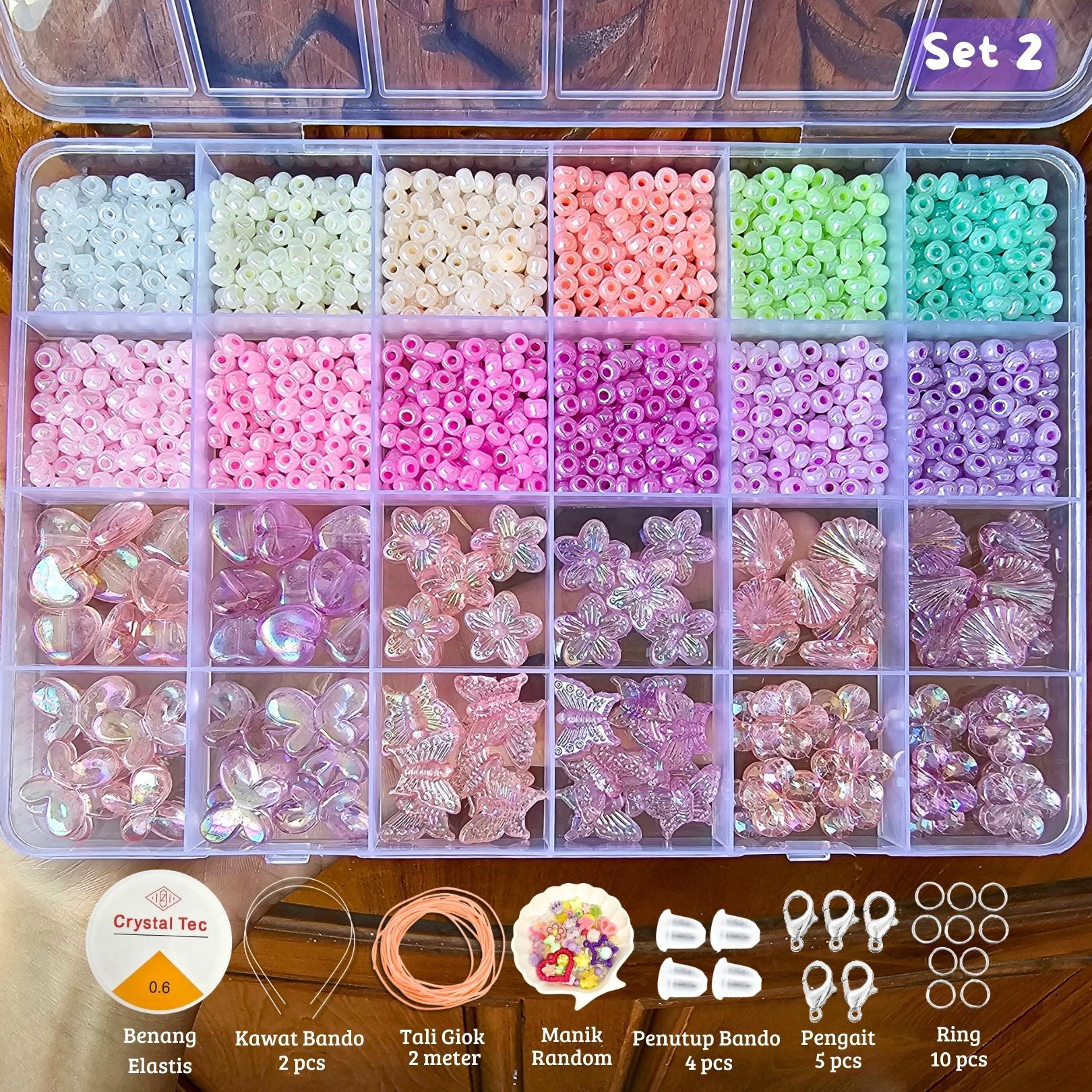 PGX - DIY Craft Kit Gelang Manik Manik Aesthetic - Manik Manik Pasir 1 Box Lengkap - Set Pernak Pernik Meronce Mote - SM010