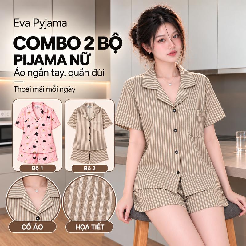 COMBO 2 Đồ Bộ Đồ Ngủ Pijama Nữ Kate Thái Mịn Họa Tiết Xinh Xắn Chất Vải Mát Mẻ Full Size 40kg-70kg - KTCS
