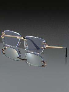 Lentes de hombre metálicos cuadrados sin marco, diseño decorativo de borde diamantado agrietado, accesorio casual para uso diario en casa, oficina o escuela