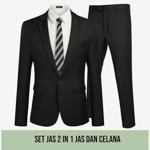 Setelan Jas Blazer Jas Pria Formal Kancing Dua Slim Fit - Jas dan Celana Free Dasi Semi Hitam Wisuda Kantor Pengantin