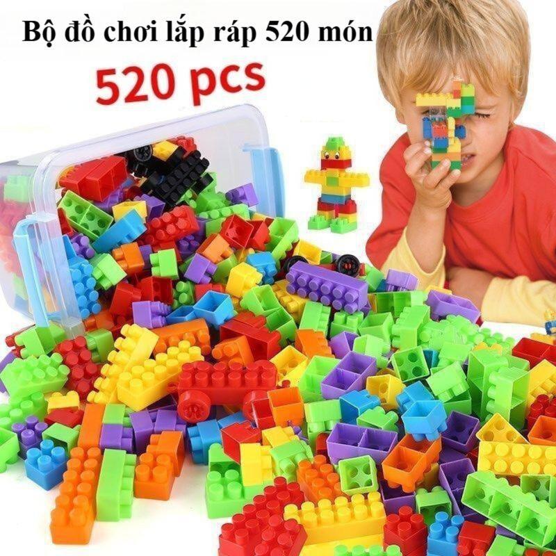 Khối xếp hình cho trẻ em Bộ đồ chơi lắp ráp thông minh 520 món cho trẻ từ 1…