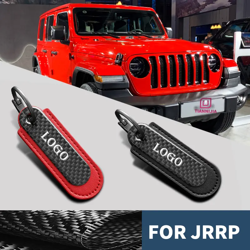 Carbon fiber Leather Car Keychain Sport Car Key Ring Custom Gift For Jeep Wagoneer Gladiator Renegade Cherokee Compass Accesorio