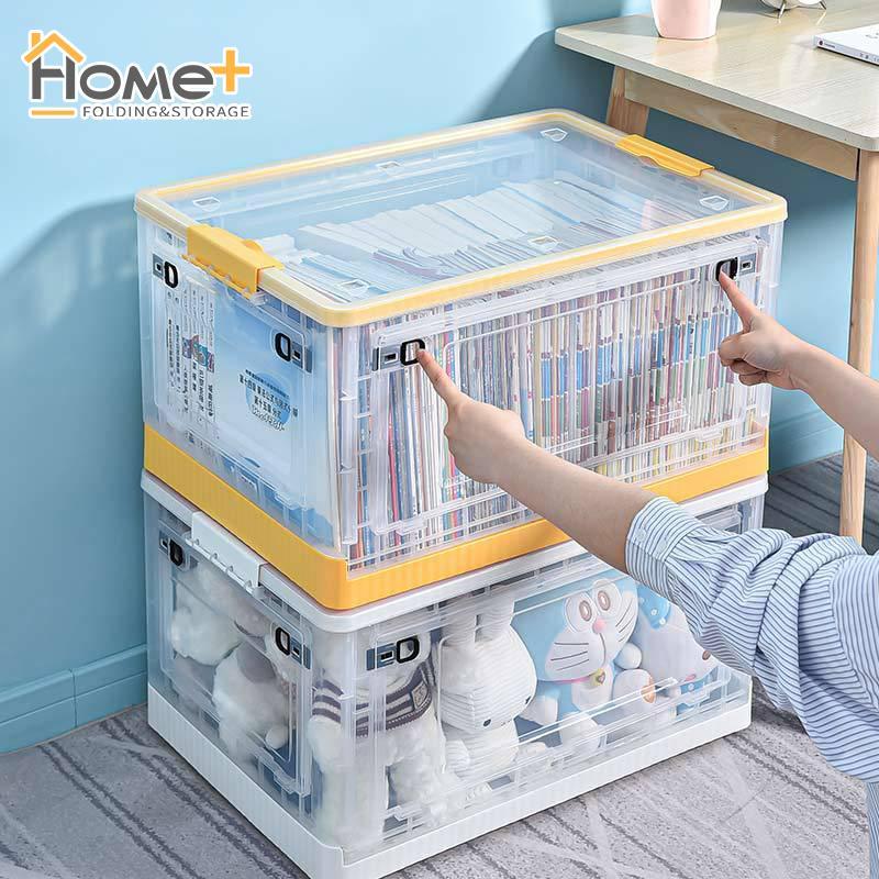 HOME+ Transparent folding storage box with side door open Student ...