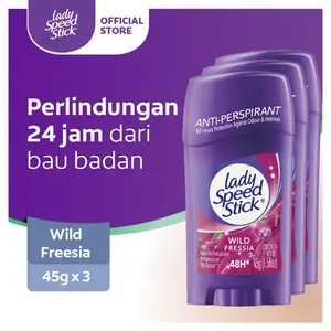 Lady Speed Stick Wild Freesia 45gr Anti-Perspirant for Women Deodoran Wanita Melindungi Dari Bau Badan, Mengurangi Bau Keringat, Perlindungan 48 Jam Dari Bau Badan, Perawatan Badan Isi 3 pcs