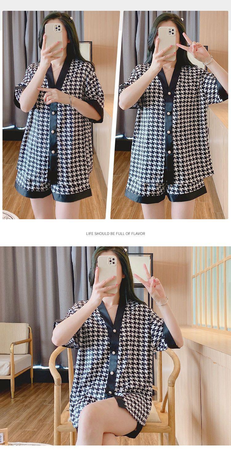 Product Introduction of Women's Pajamas 2022 New Summer Thin Ice Silk Cardigan Camellia Set Short Sleeve Cartoon Princess Style Loungewear 20