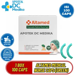 Altamed Medical Nurse Caps Hijau, 1 Box Isi 100 Pcs Caps, Penutup Kepala Sekali Pakai Berbahan Spunbond, Elastis, Ringan, Dan Nyaman Digunakan, Penutup Kepal, Pelindung Kepala Hair Net