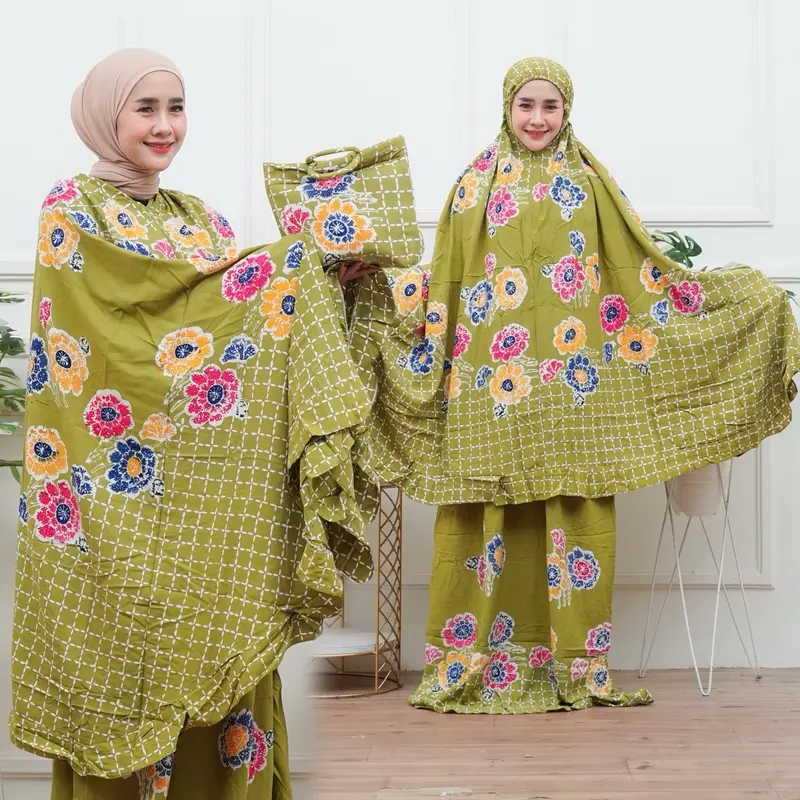 Mukena Cap Batik Rayon Premium Tsuroya Dewasa Muslim Polka Dot Bunga 2