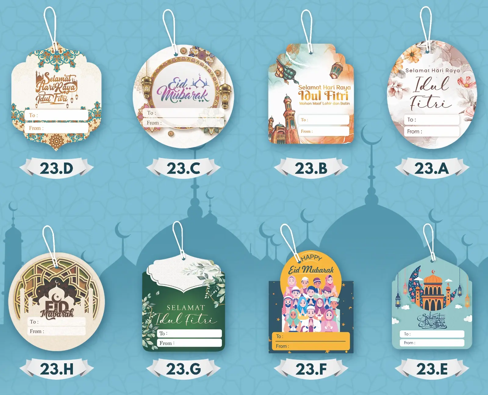 Hangtag Lebaran Idul Fitri / Kartu Ucapan Lebaran Isi 8 Pcs Bahan Ivory Harga Murah