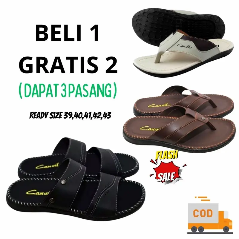 Sandal Slop / Beli 1 Dapat 3 Sandal Pria / Sandal Slop Japit Slide Slip on Cowok Terlaris Karet Flipper Jepit Kasual 1