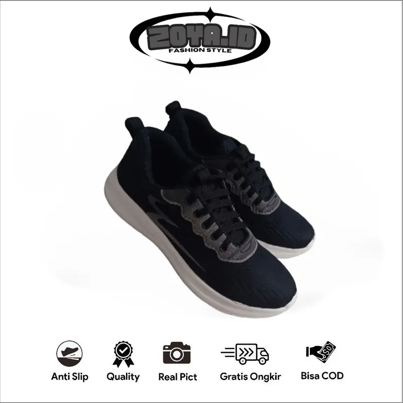 Zoya.Id Sepatu Sneakers Pria Original Casual Sepatu Formal Running Korean Shoes Tali Pria Kekinian Black Kasual Black Kasual Kerja Hitam 1