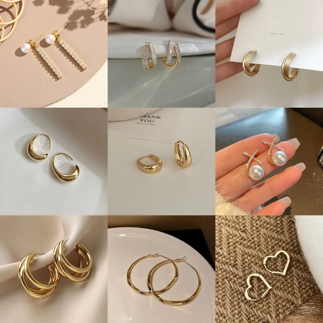 Anting Tusuk Stud Wanita Mix Warna Gold Silver Korea Askesoris Fashion Earrings Gantung