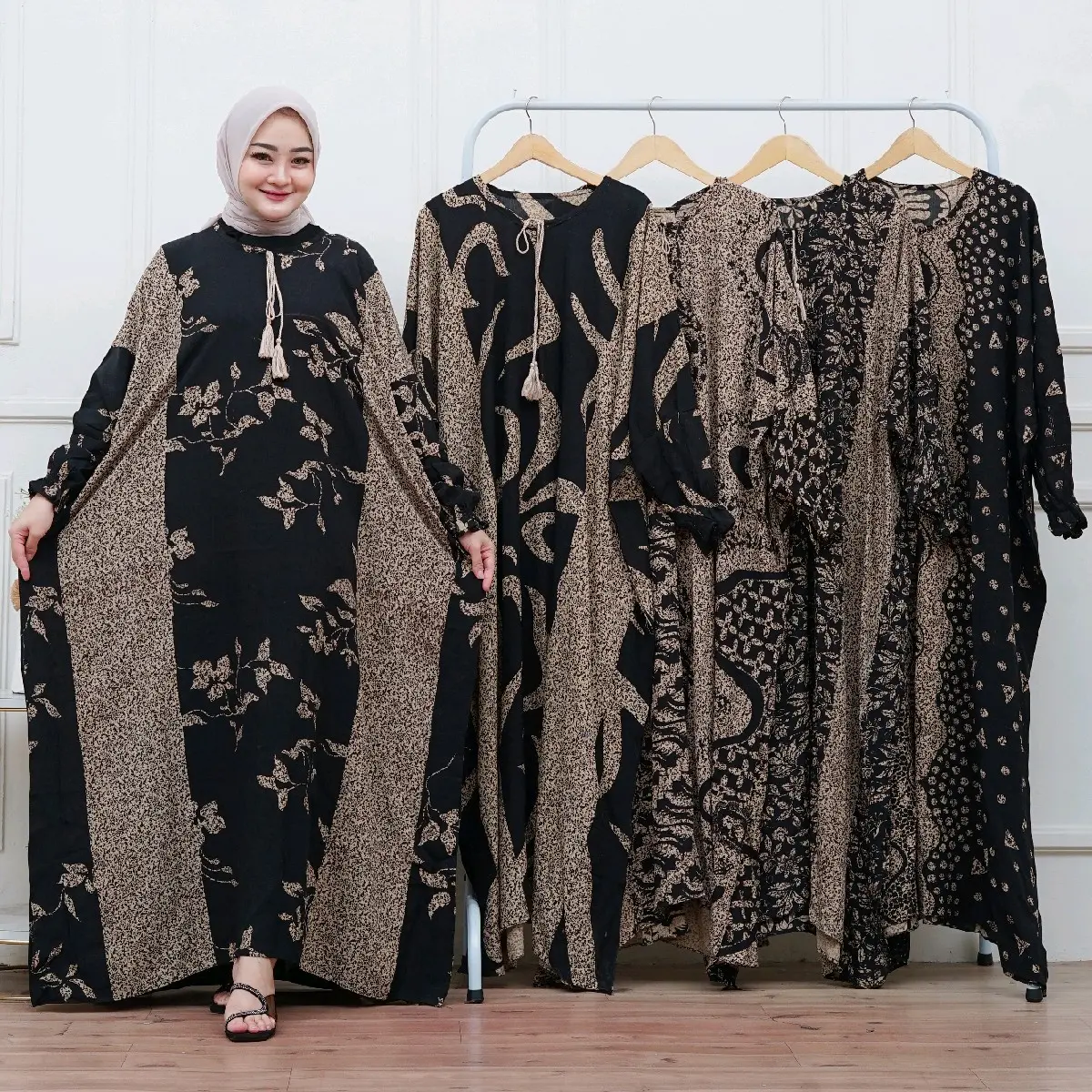 Nyonya Batik Gamis Kaftan Batik Wanita Hijab Muslim